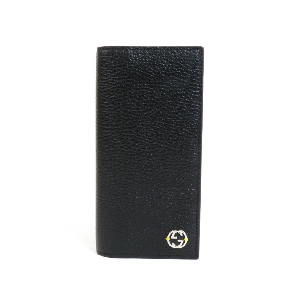 Gucci Bi fold long wallet Interlocking GG Leather Black Yellow